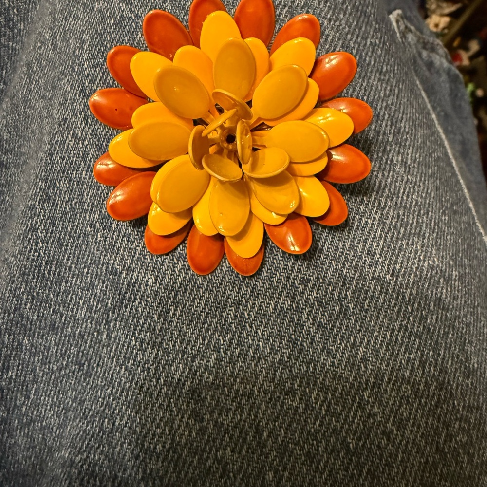 Vintage Vibrant Orange and Yellow Floral Brooch